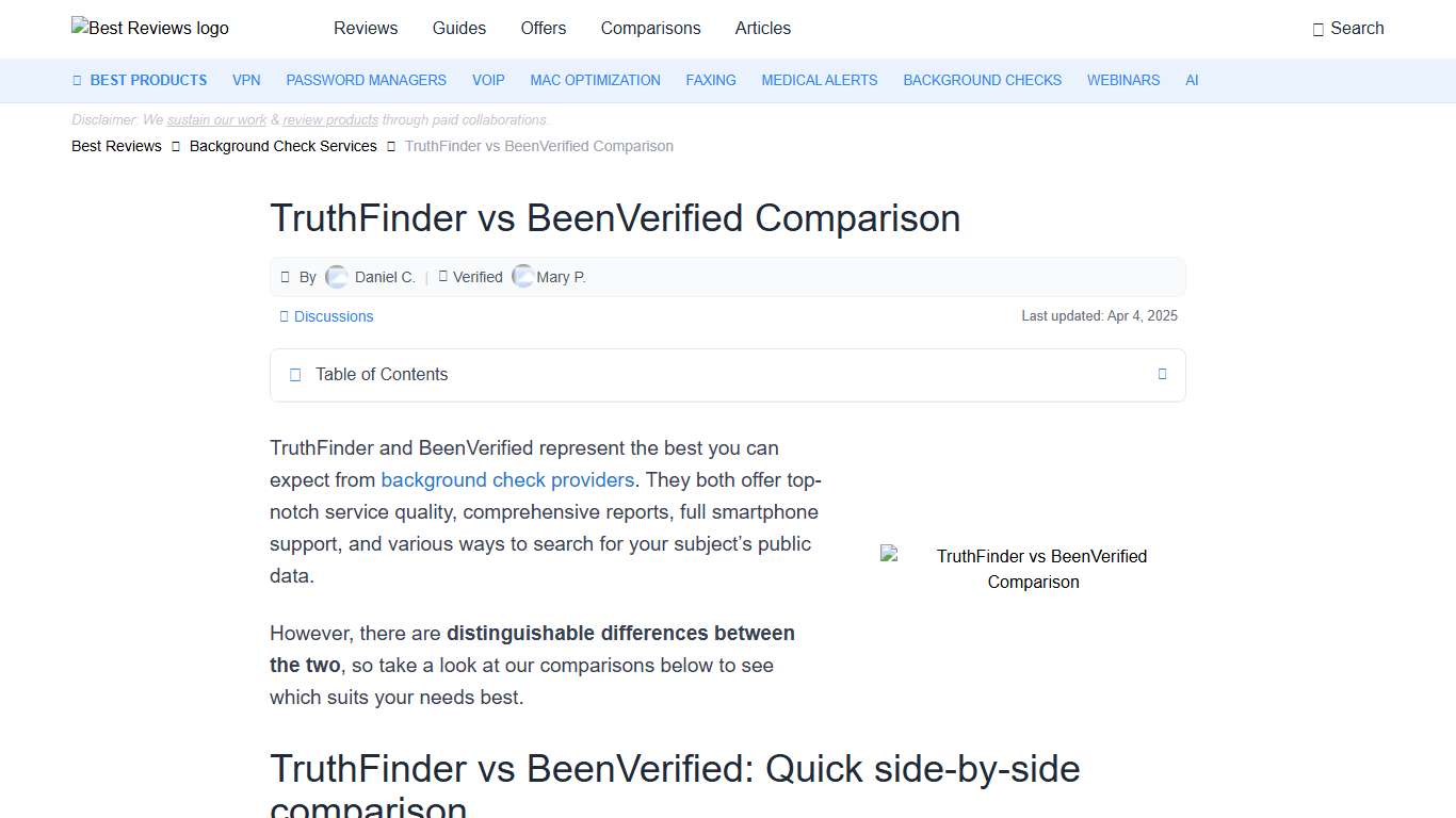 TruthFinder vs BeenVerified Comparison 2026 - Best Reviews